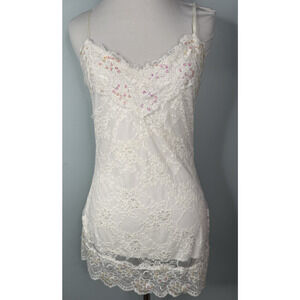Vtg Y2K Lace Cami Tank Top Jrs L Fairycore Angel Delicate Soft Girl Ethereal
